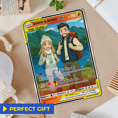 Custom Pokémon Cards with Photo, TAG TEAM Personalized Poke Cards Animated Style Gifts for Him and Her - CPC-75