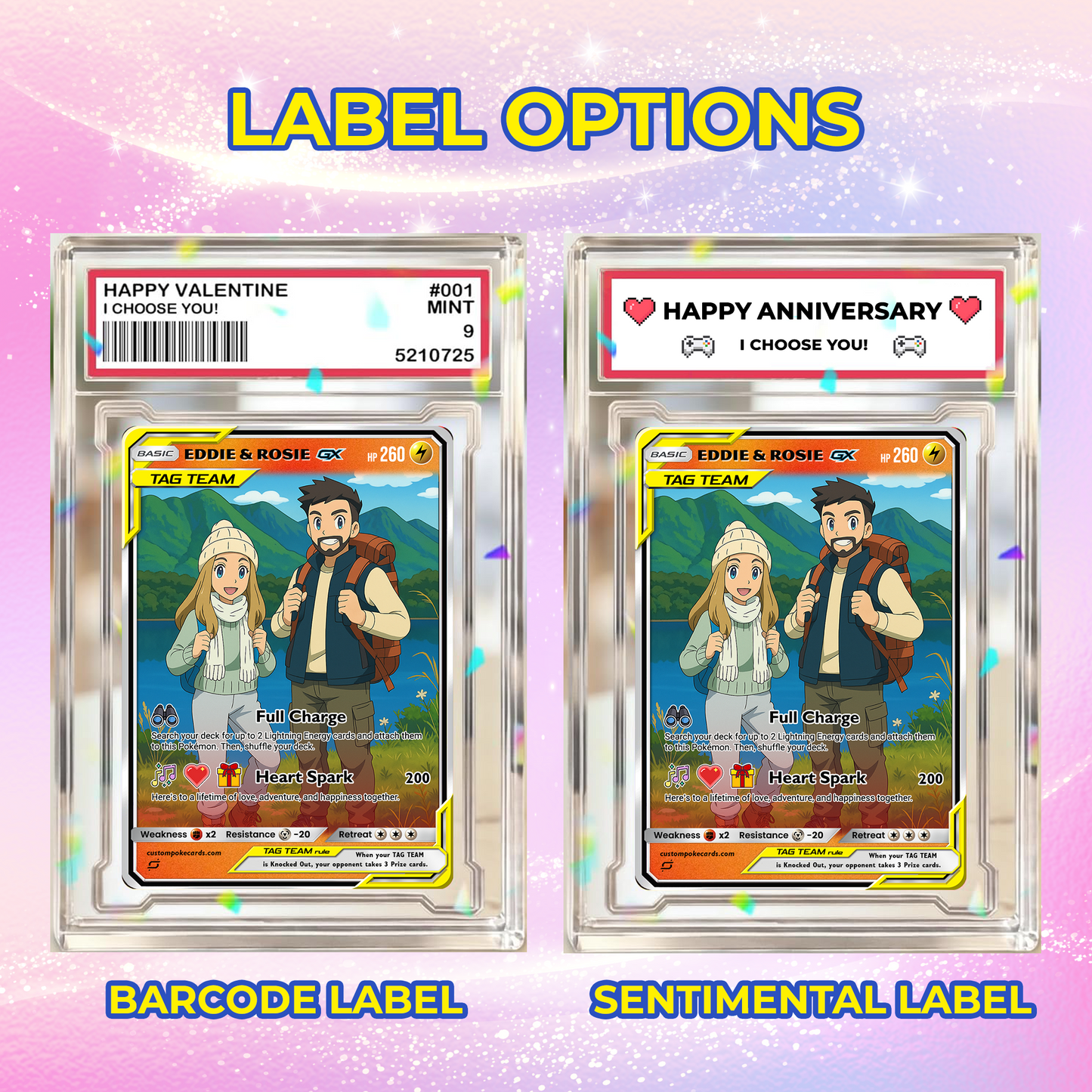 Custom Pokémon Cards with Photo, TAG TEAM Personalized Poke Cards Animated Style Gifts for Him and Her - CPC-75
