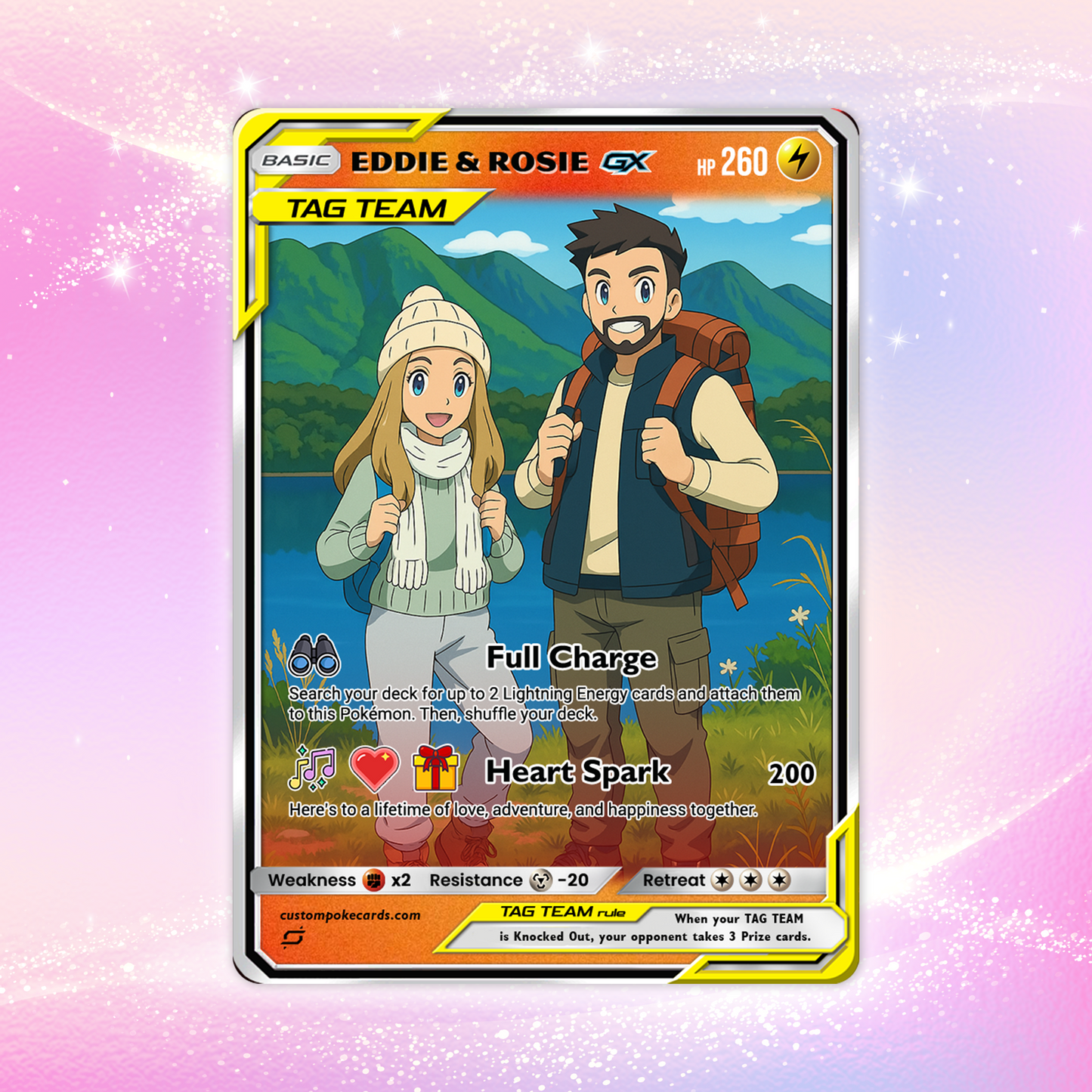 Custom Pokémon Cards with Photo, TAG TEAM Personalized Poke Cards Animated Style Gifts for Him and Her - CPC-75