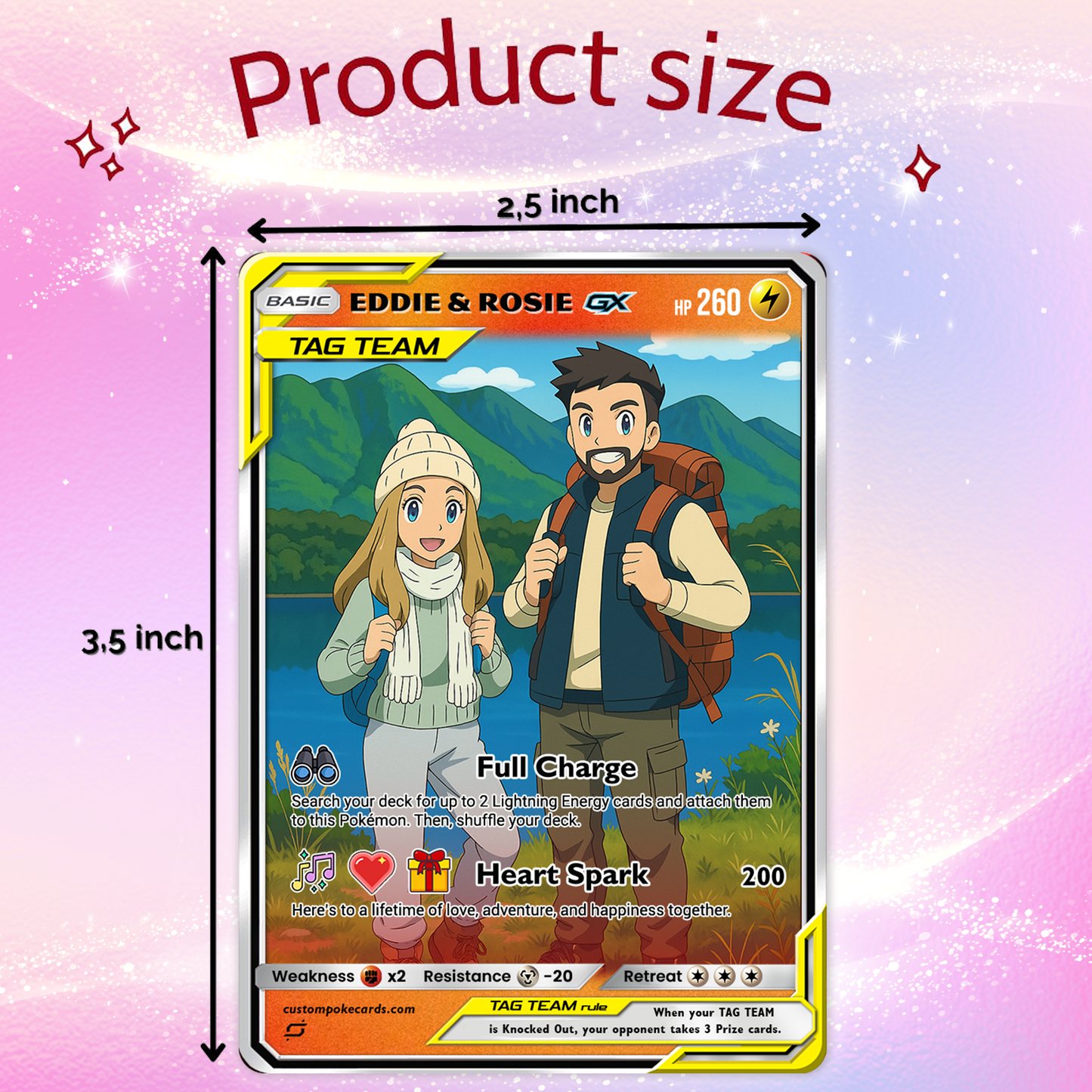 Custom Pokémon Cards with Photo, TAG TEAM Personalized Poke Cards Animated Style Gifts for Him and Her - CPC-75