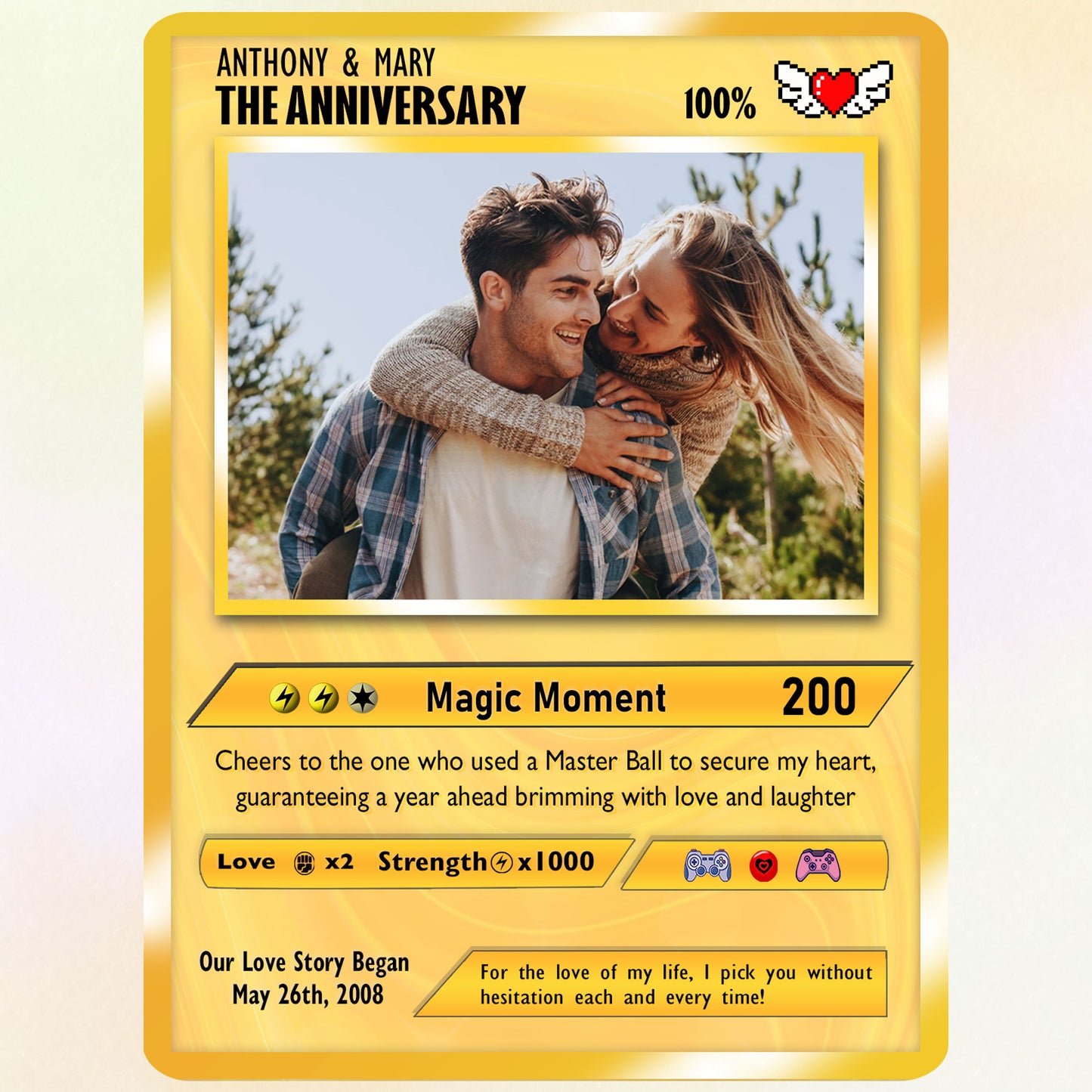Custom Pokemon Card with Pixel Characters & Photo Transformation to Anime, Personalized Pokemon Card for Couples, Holographic Effect Available - CPC-70