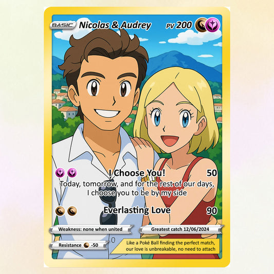 Customizable Pokemon Card - Personalized Anime-Inspired Pokemon Card for Couples - Holographic Effect Available - CPC-28