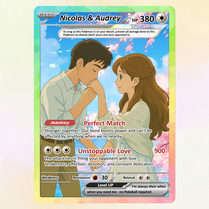 Custom Poke Card for Couple - Anime-Inspired Ghibli Aesthetic Pocket Monster Gift - Customizable Trading Cards - CPC-15