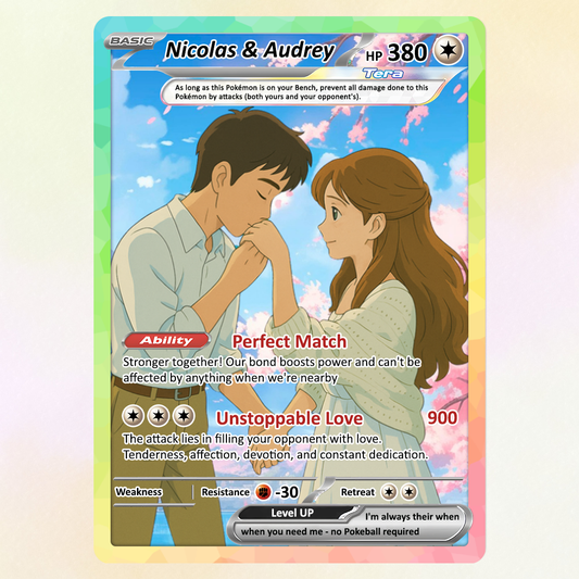 Custom Poke Card for Couple - Anime-Inspired Ghibli Aesthetic Pocket Monster Gift - Customizable Trading Cards - CPC-15
