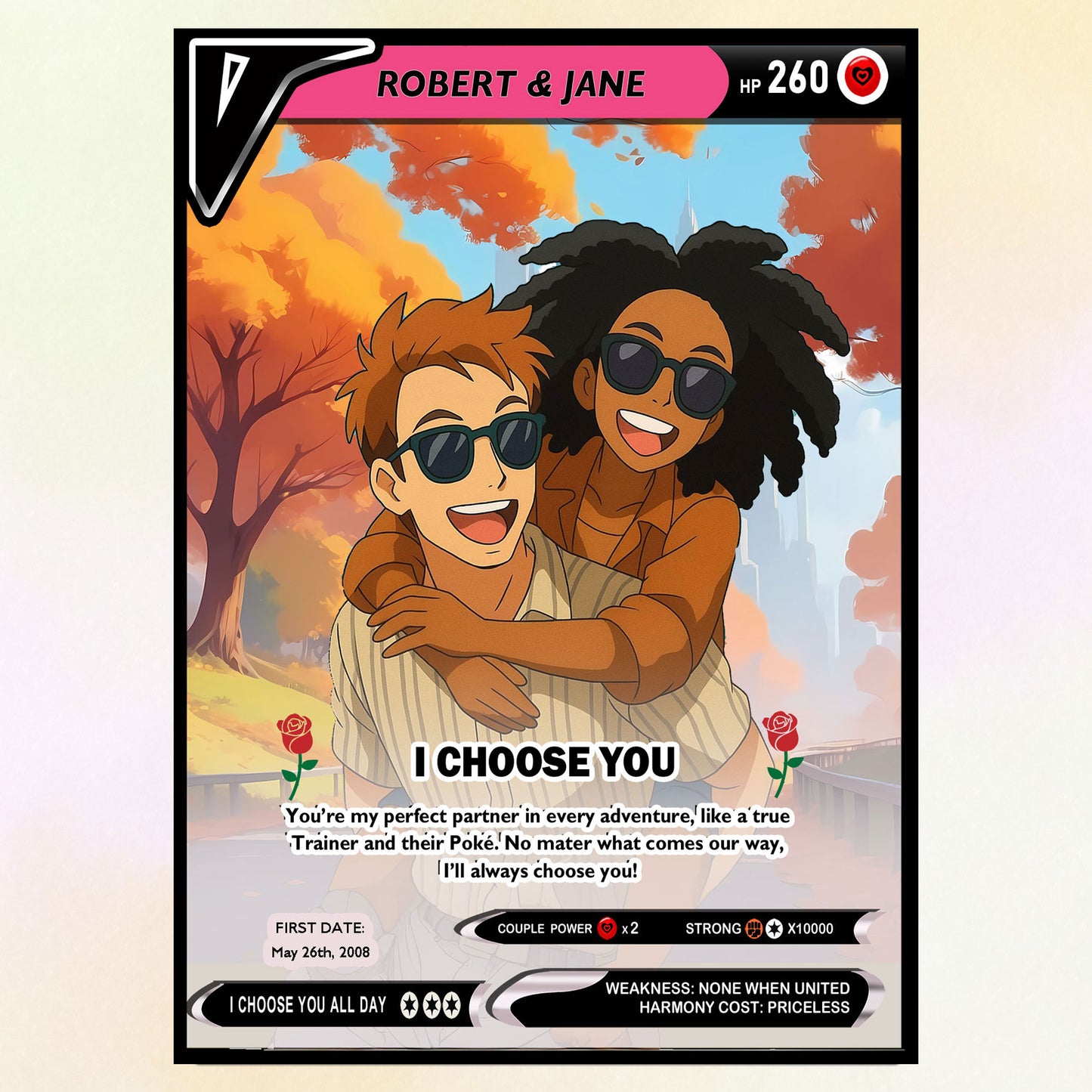 Custom Pokemon Card - Personalized Poke Card for Couples - Holographic Effect Available - CPC-29