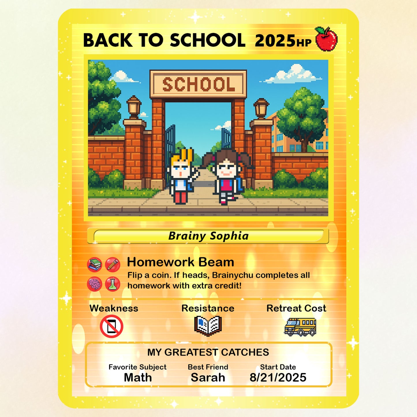 Art Characters & Anime Style Custom Pokemon Cards for Back to School, Personalized Pokemon Card for First Day of School, Gift for Students, Son, Daughter - CPC-69
