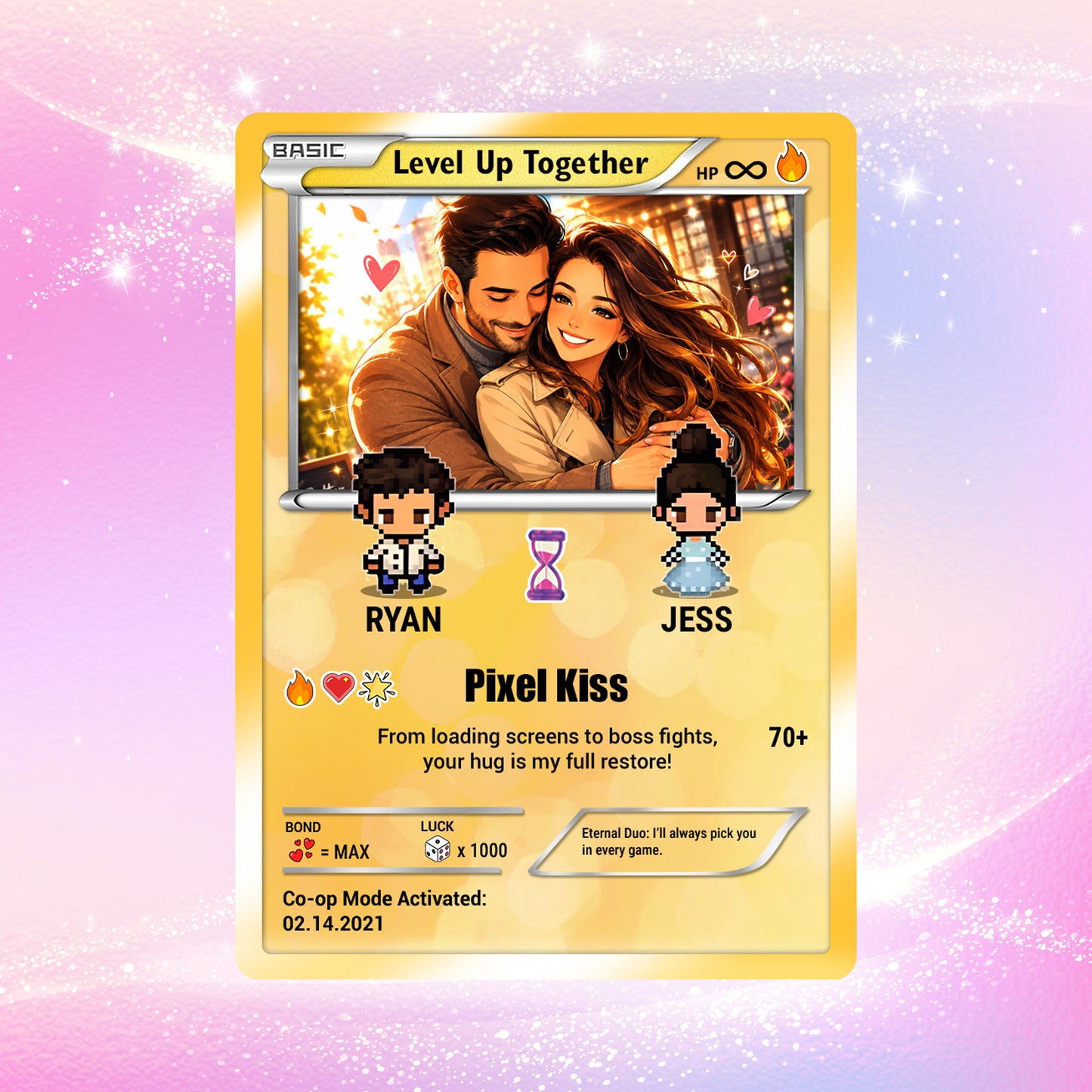 Pixel Characters & Anime Transformation Custom Pokemon Card - Personalized Poke Card for Couples - CPC-51