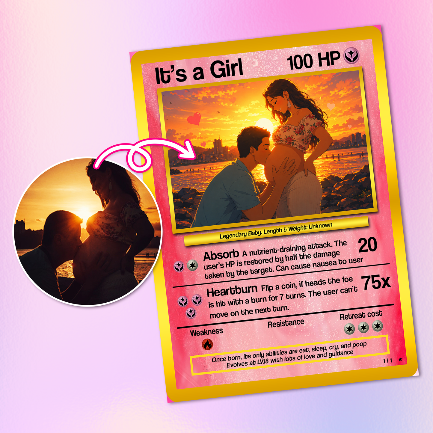 Baby Announcements Custom Pokemon Card, Pregnancy Announcement Personalized Pokemon Card, Custom Poke Card Gift for Him and Her, Birth Announcement Cards - CPC-52