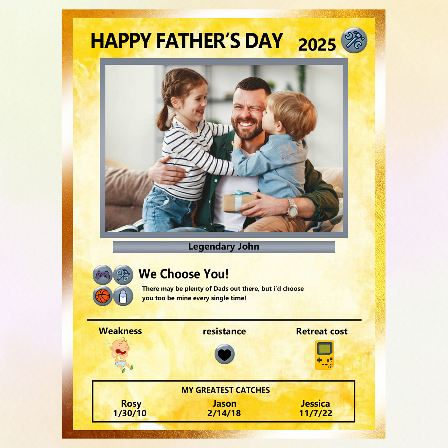 Father's Day Custom Pokemon Card by Pixel Characters  - Anime-Inspired Personalized Pokemon Card for Dad - Customizable Trading Cards with Photo - CPC-38