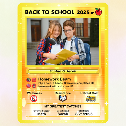 Anime Style Back to School Custom Pokemon Cards, Personalized Pokemon Card for First Day of School, Gift for Students, Son, Daughter - CPC-68