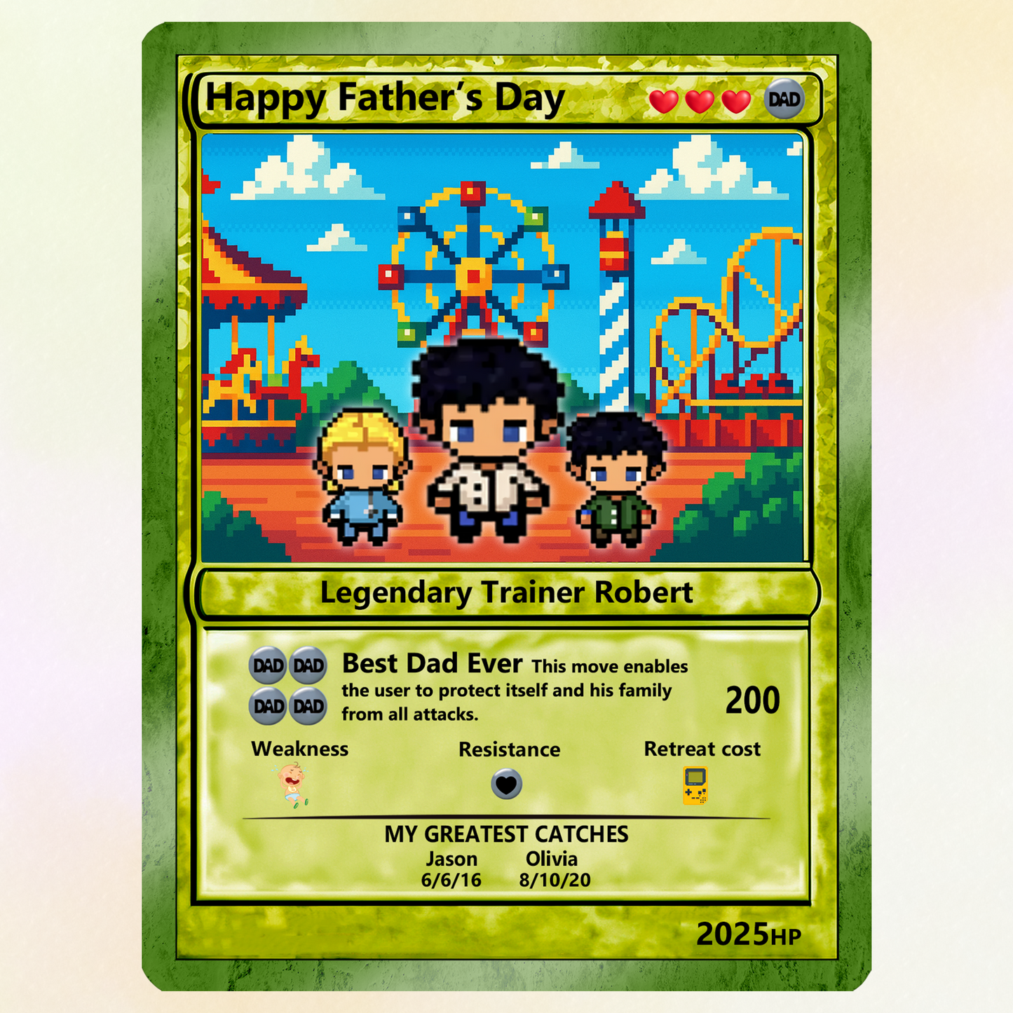 Father's Day Best Dad Ever Custom Pokemon Card - Customizable Trading Cards with Photo & Pixel Characters - Anime-Inspired Personalized Pokemon Card for Dad - CPC-76