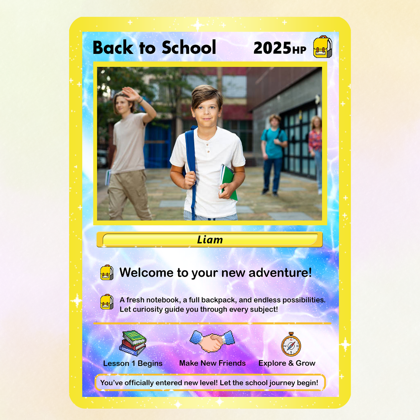 Back to School Custom Pokemon Card with Anime Style Transformation, Personalized Pokemon Card for First Day of School, Gift for Students, Son, Daughter - CPC-71