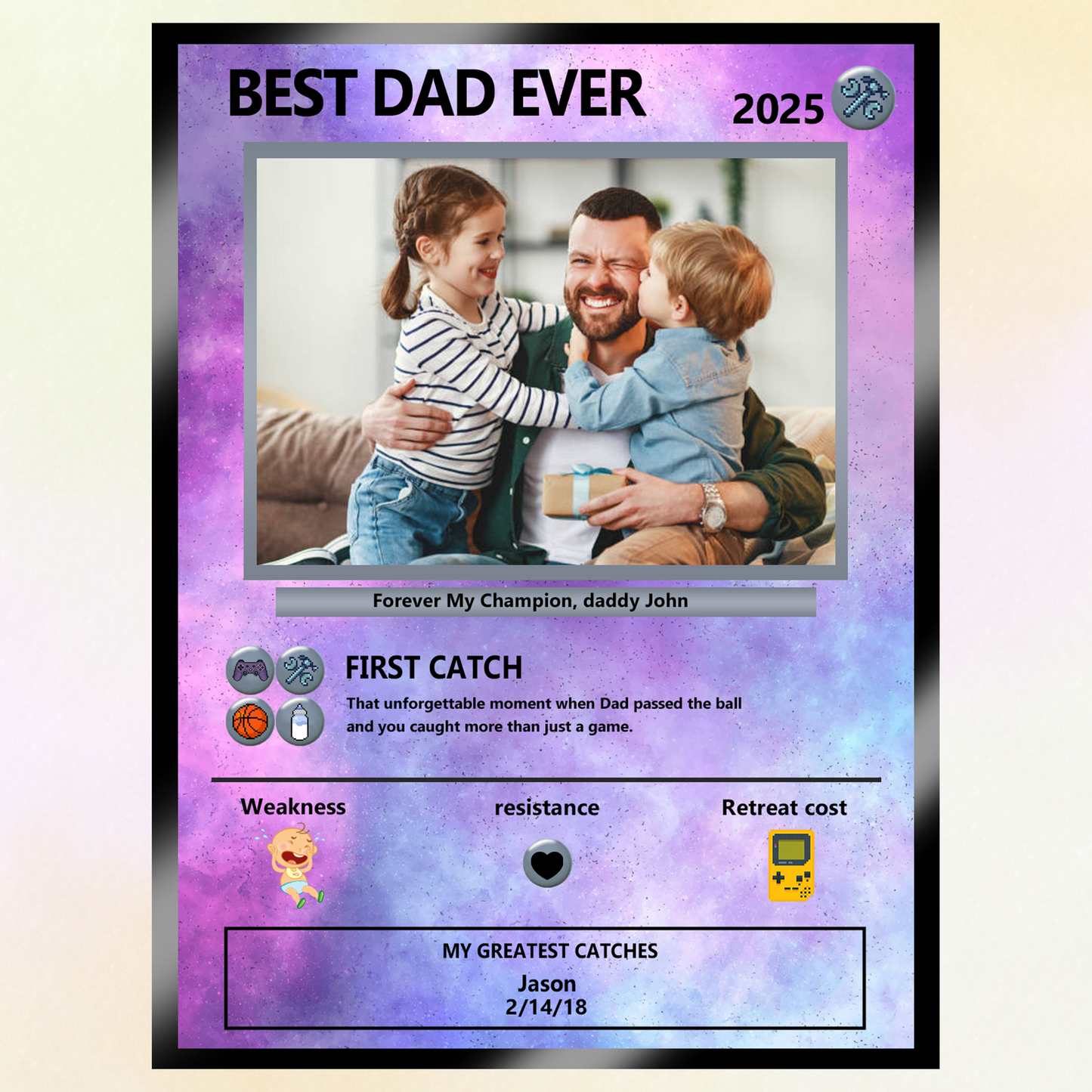 Father's Day Custom Pokemon Card by Pixel Characters  - Anime-Inspired Personalized Pokemon Card for Dad - Customizable Trading Cards with Photo - CPC-54
