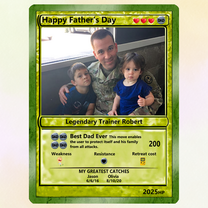Father's Day Best Dad Ever Custom Pokemon Card - Customizable Trading Cards with Photo & Pixel Characters - Anime-Inspired Personalized Pokemon Card for Dad - CPC-76