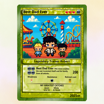 Father's Day Best Dad Ever Custom Pokemon Card - Customizable Trading Cards with Photo & Pixel Characters - Anime-Inspired Personalized Pokemon Card for Dad - CPC-76