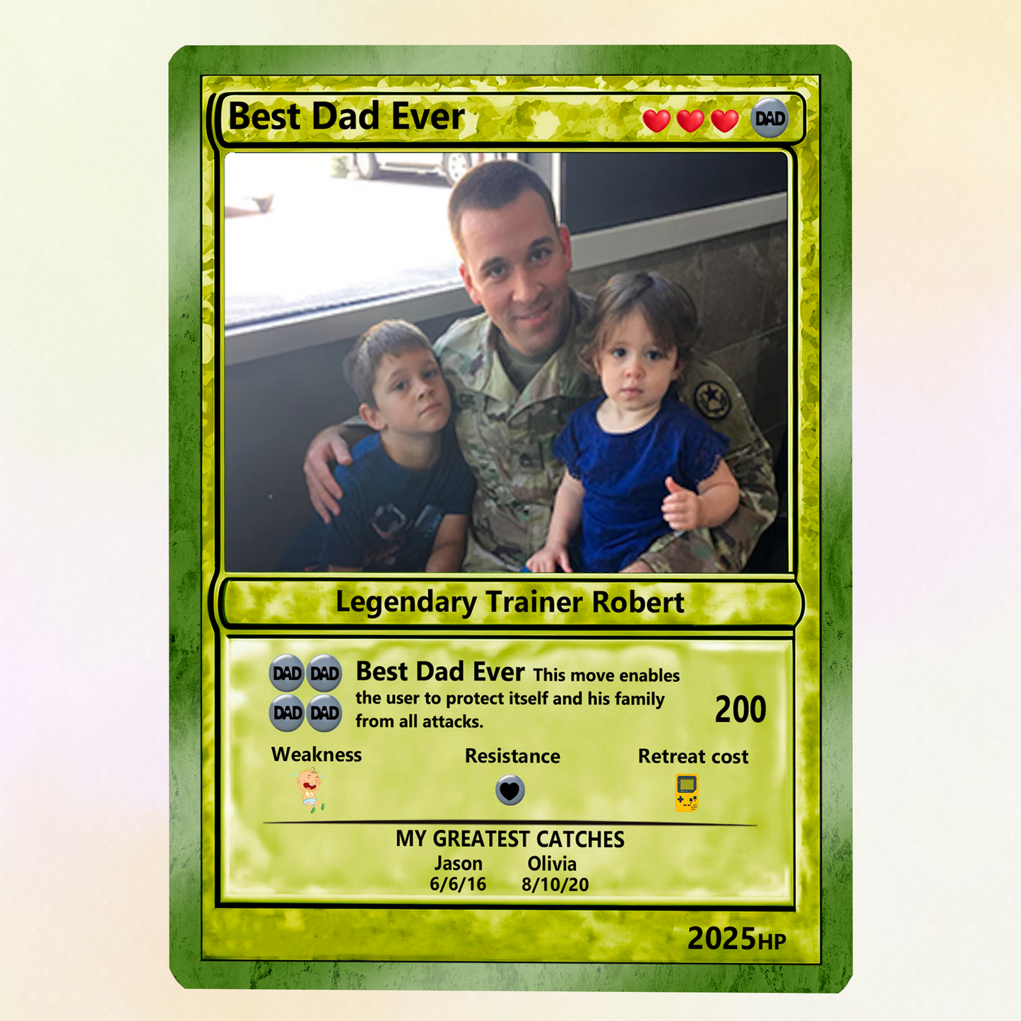 Father's Day Best Dad Ever Custom Pokemon Card - Customizable Trading Cards with Photo & Pixel Characters - Anime-Inspired Personalized Pokemon Card for Dad - CPC-76