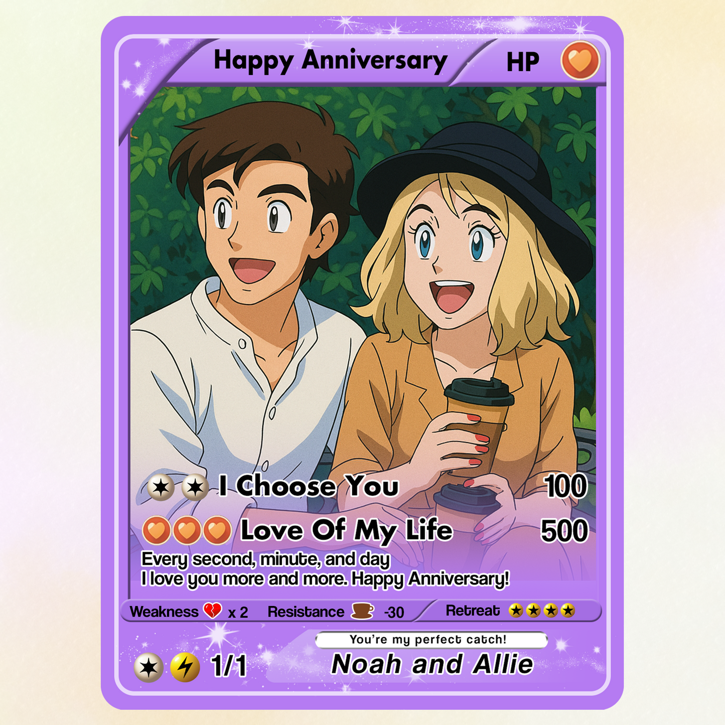 Personalized Anime-Inspired Pokemon Card - Custom Pokemon Card for Couple - Holographic Effect Available - CPC-24