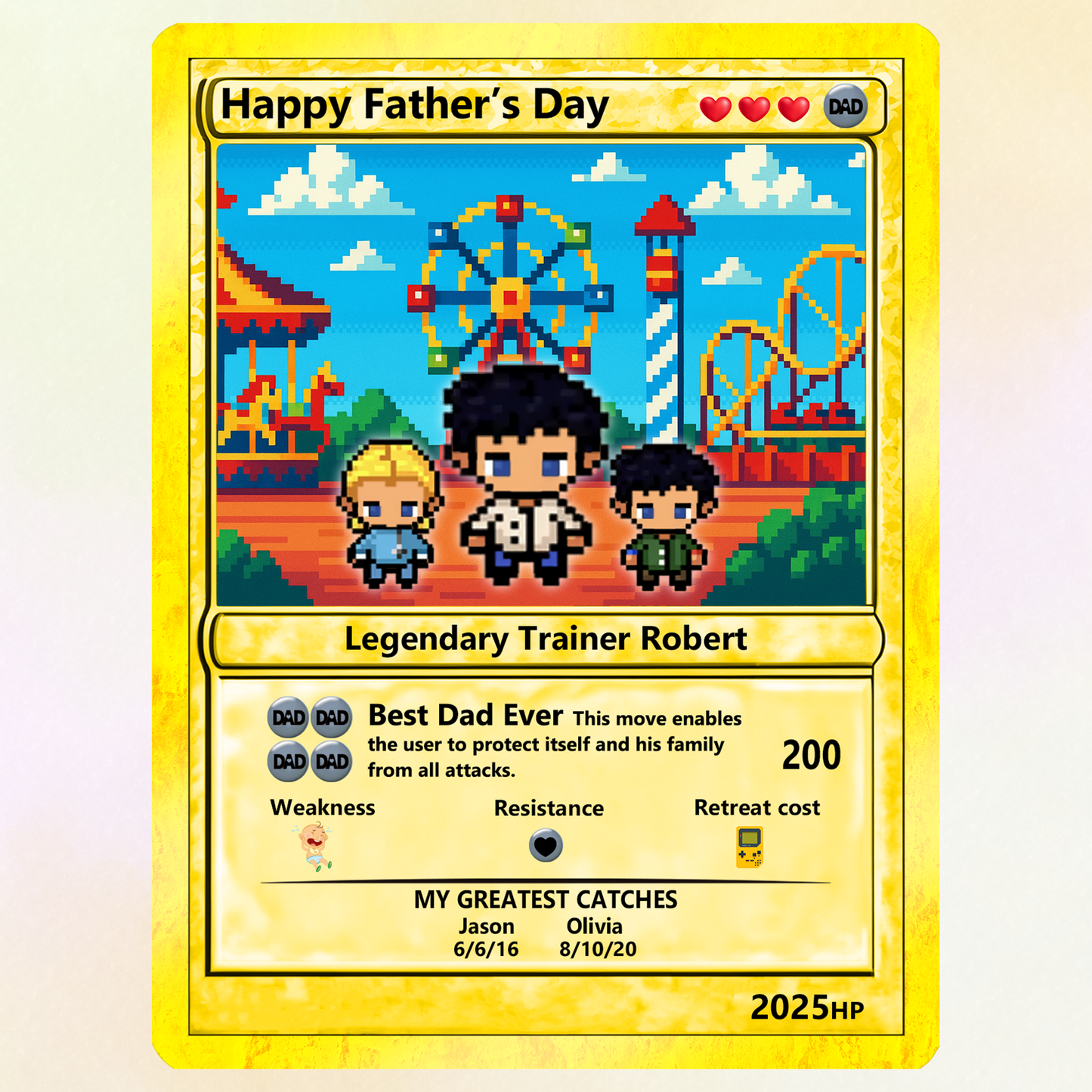 Father's Day Best Dad Ever Custom Pokemon Card - Customizable Trading Cards with Photo & Pixel Characters - Anime-Inspired Personalized Pokemon Card for Dad - CPC-76