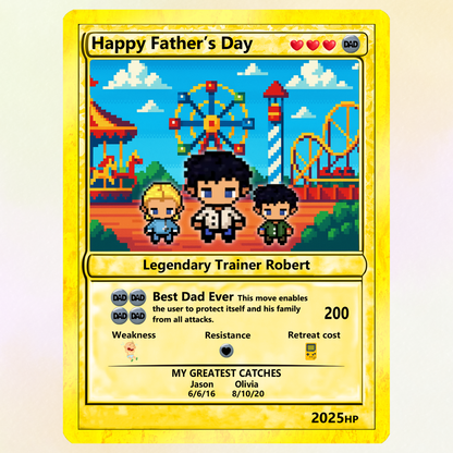 Father's Day Best Dad Ever Custom Pokemon Card - Customizable Trading Cards with Photo & Pixel Characters - Anime-Inspired Personalized Pokemon Card for Dad - CPC-76