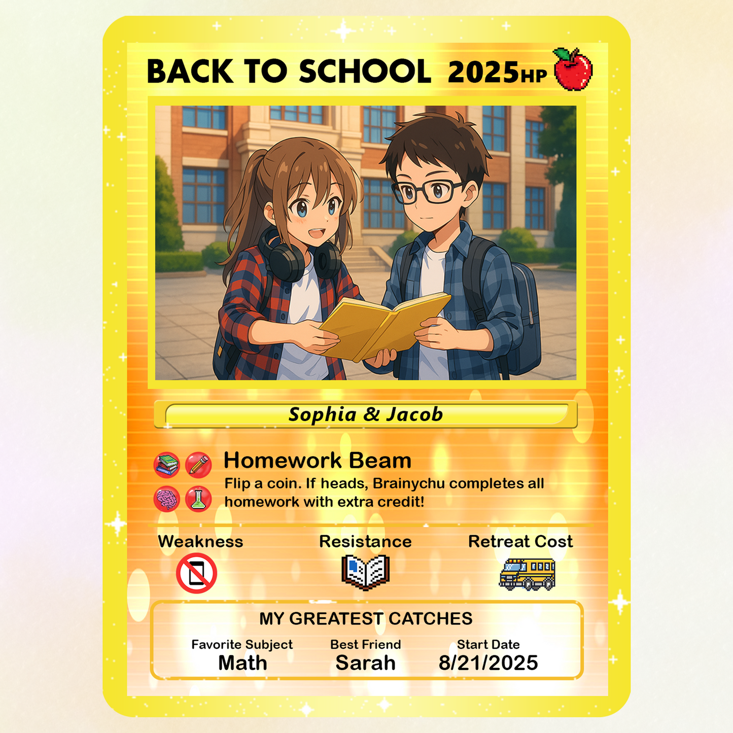 Anime Style Back to School Custom Pokemon Cards, Personalized Pokemon Card for First Day of School, Gift for Students, Son, Daughter - CPC-68