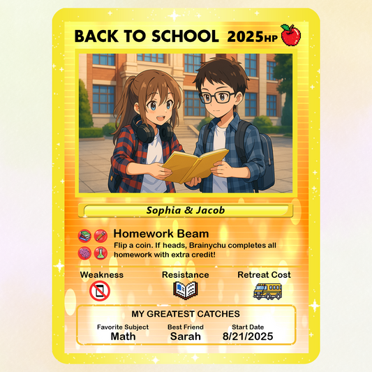 Anime Style Back to School Custom Pokemon Cards, Personalized Pokemon Card for First Day of School, Gift for Students, Son, Daughter - CPC-68
