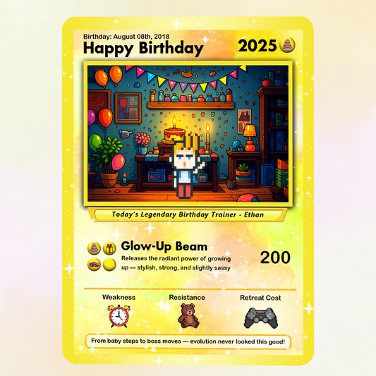 Happy Birthday Custom Pokémon Card with Art Characters, Personalized Pokémon Card for Date of Birth - CPC-11.B