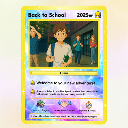 Back to School Custom Pokemon Card with Anime Style Transformation, Personalized Pokemon Card for First Day of School, Gift for Students, Son, Daughter - CPC-71