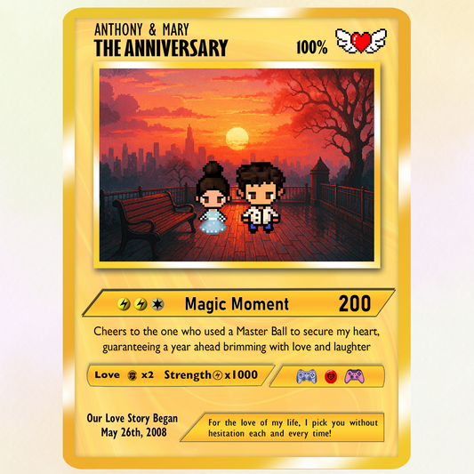 Custom Pokemon Card with Pixel Characters & Photo Transformation to Anime, Personalized Pokemon Card for Couples, Holographic Effect Available - CPC-70