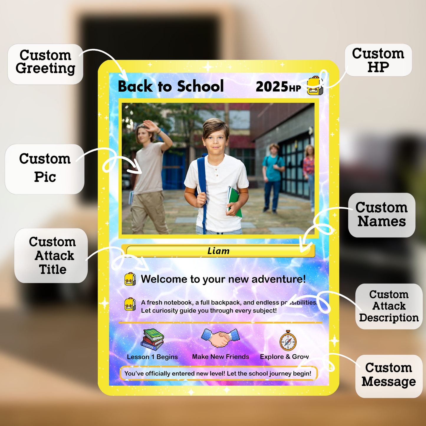 Back to School Custom Pokemon Card with Anime Style Transformation, Personalized Pokemon Card for First Day of School, Gift for Students, Son, Daughter - CPC-71