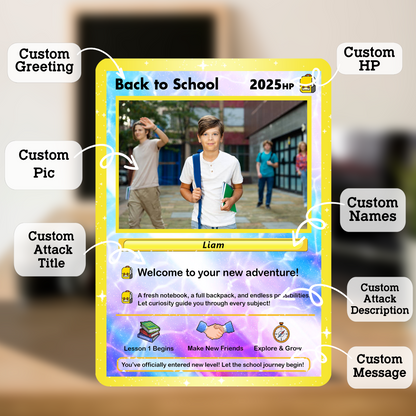 Back to School Custom Pokemon Card with Anime Style Transformation, Personalized Pokemon Card for First Day of School, Gift for Students, Son, Daughter - CPC-71