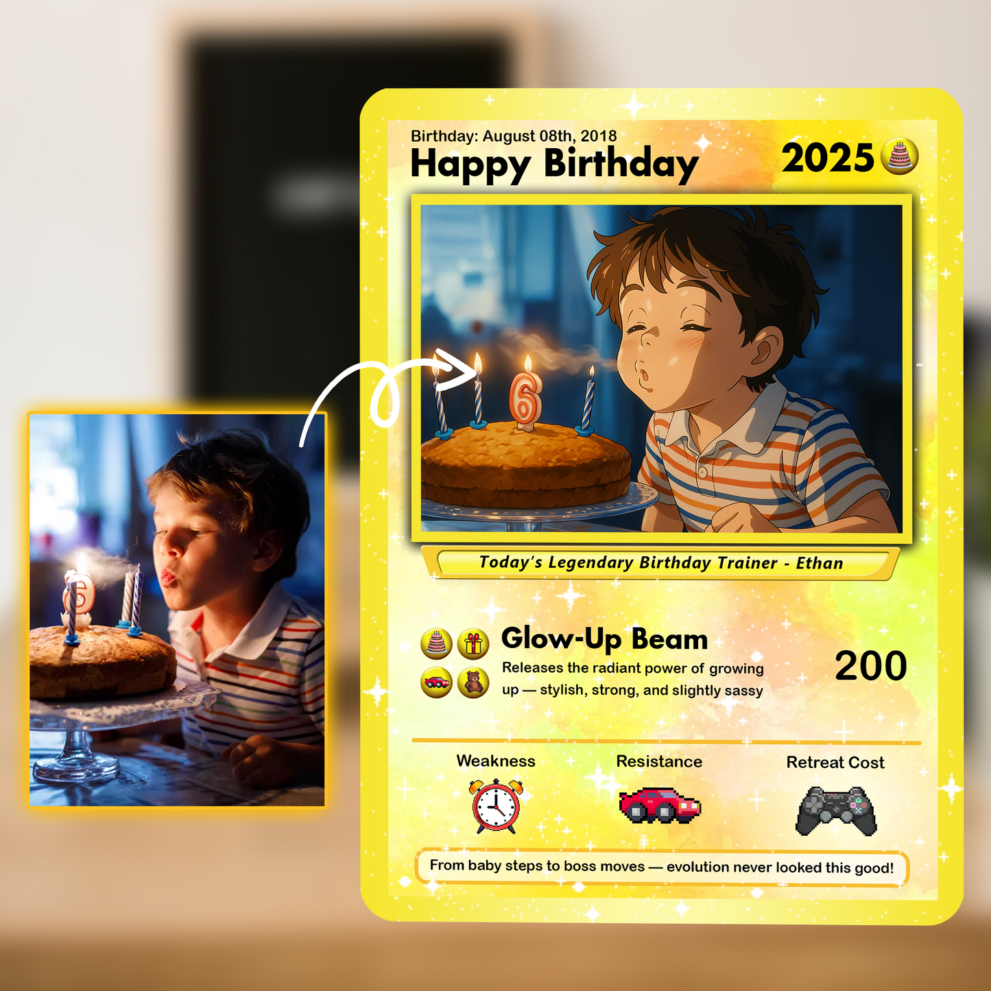 Happy Birthday Custom Pokémon Card, Personalized Pokémon Card for Date of Birth - CPC-11