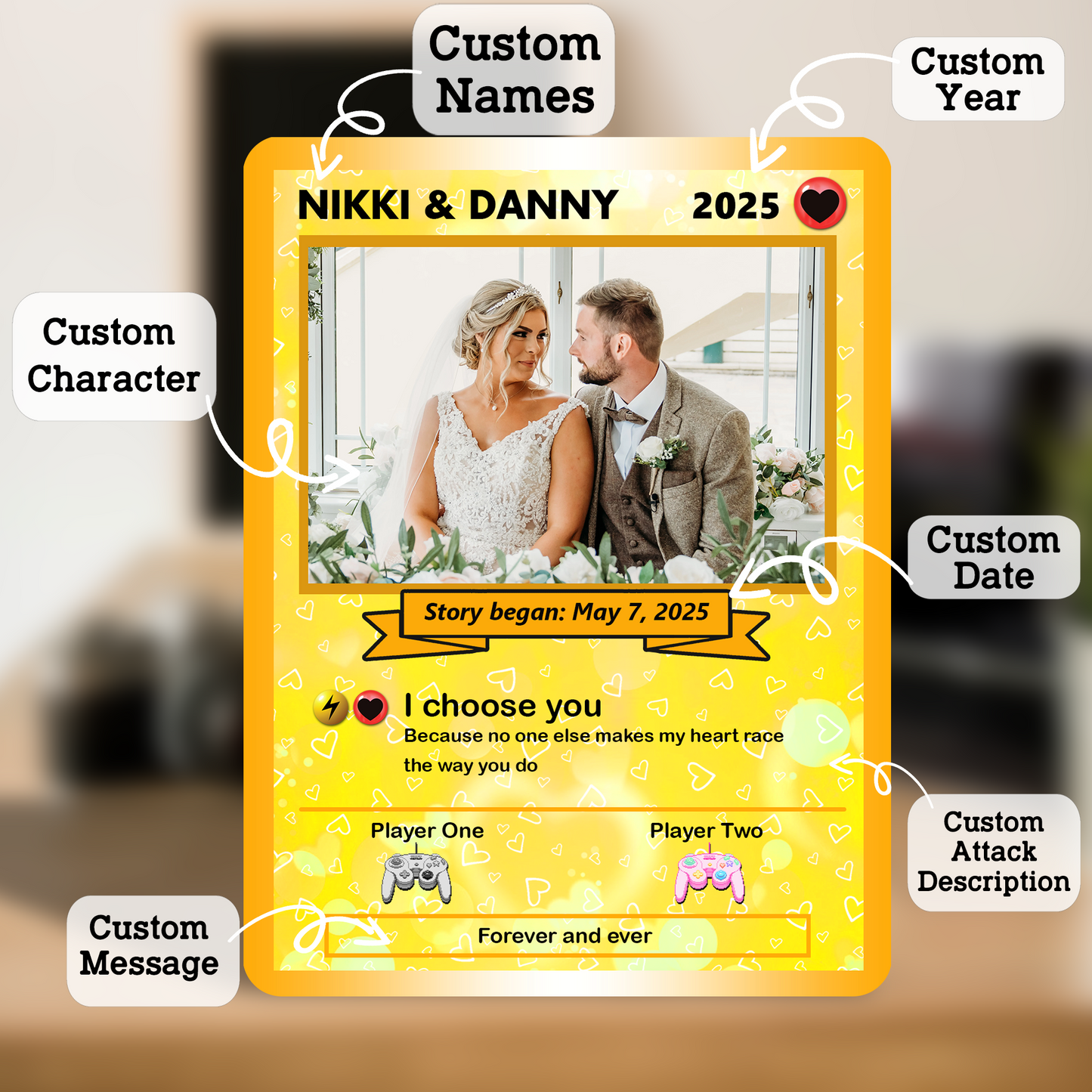 Custom Pokemon Card with Photo, Pixel Characters & Anime Transformation Custom Pokemon Card - Personalized Poke Card for Couples - CPC-62