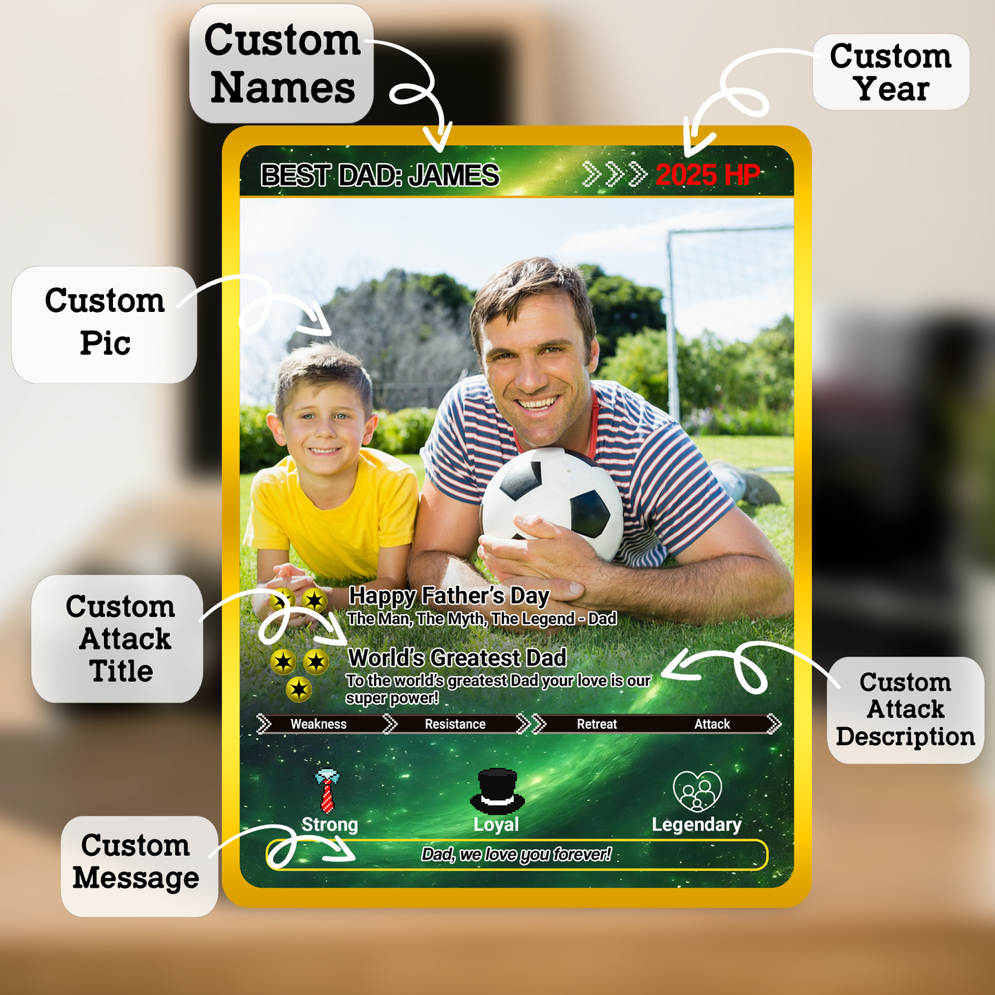 Father's Day Custom Pokemon Card  - Anime-Inspired Personalized Pokemon Card for Dad | Daddy & Me Customized Poke Gift - Customizable Trading Cards - CPC-31