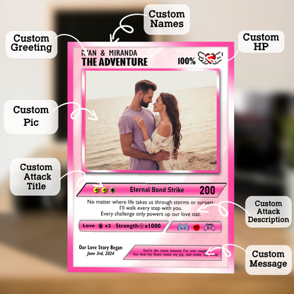 Happy Valentines Card, Custom Pokémon Cards with Anime Picture, Personalized Poke Cards Animated Style Gifts for Him and Her - CPC-72