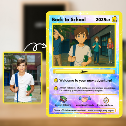 Back to School Custom Pokemon Card with Anime Style Transformation, Personalized Pokemon Card for First Day of School, Gift for Students, Son, Daughter - CPC-71