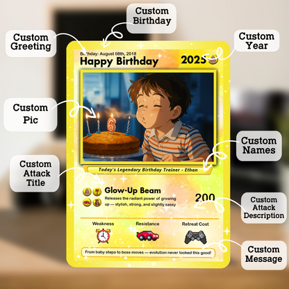 Happy Birthday Custom Pokémon Card, Personalized Pokémon Card for Date of Birth - CPC-11