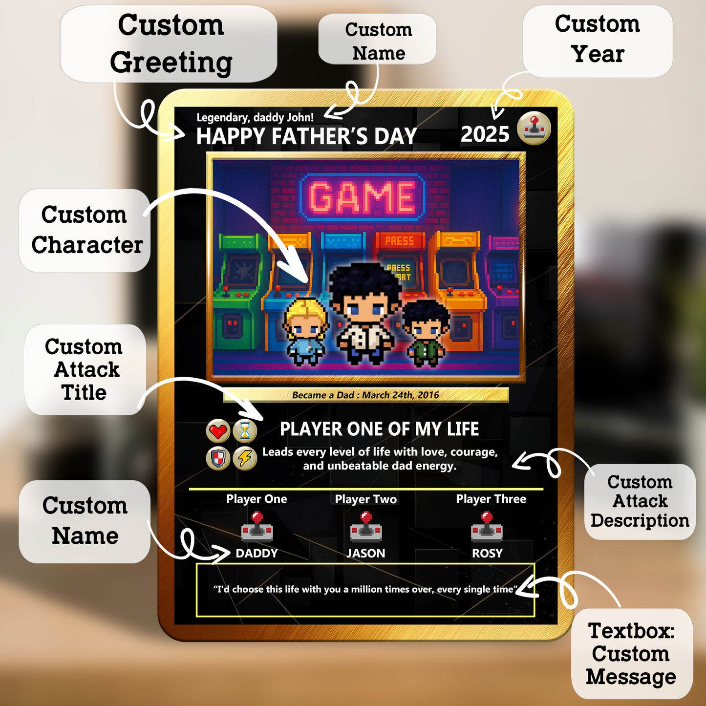 Best Dad Custom Pokemon Card by Pixel Characters  - Anime-Inspired Personalized Pokemon Card for Dad - Customizable Trading Cards with Photo - CPC-47