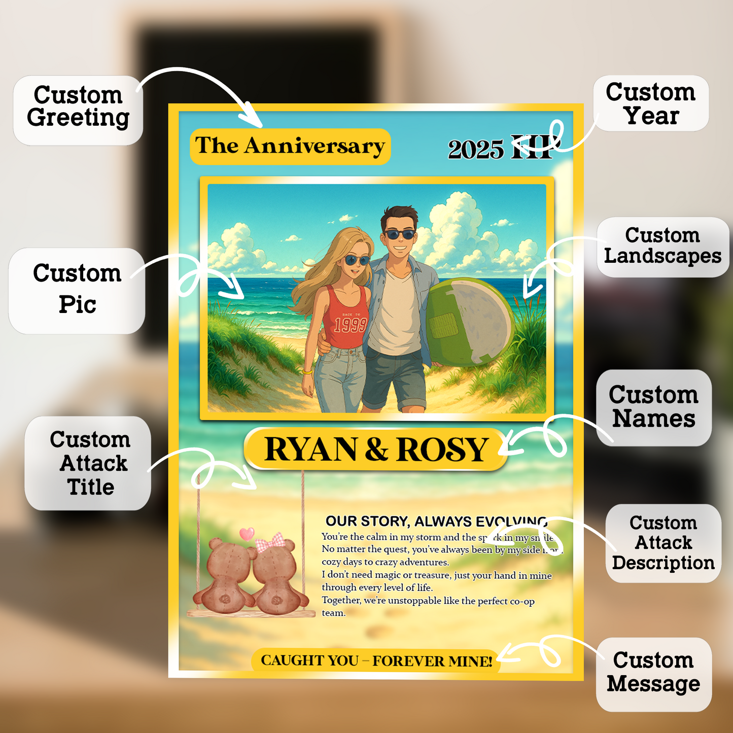 Custom Pokemon Card for Lovers - Personalized Anime-Inspired Pokemon Card - Holographic Effect Available - CPC-27