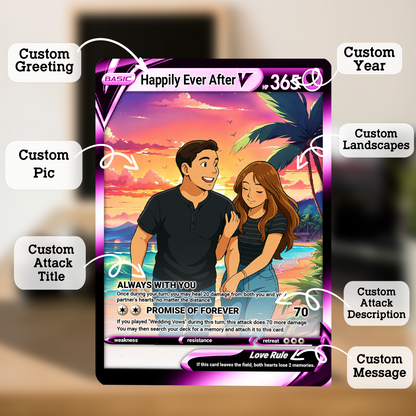 Custom Pokemon Card for Couple - Personalized Anime-Inspired Pokemon Card - Holographic Effect Available - CPC-46