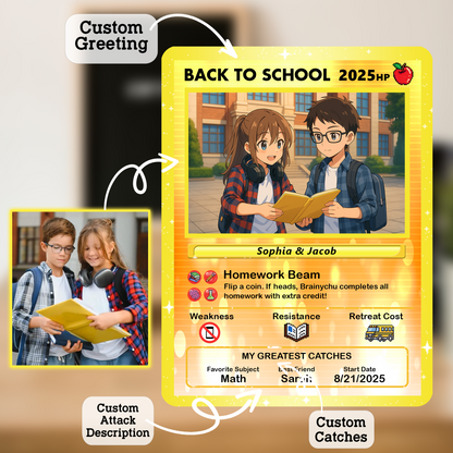 Anime Style Back to School Custom Pokemon Cards, Personalized Pokemon Card for First Day of School, Gift for Students, Son, Daughter - CPC-68