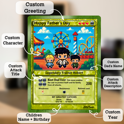 Father's Day Best Dad Ever Custom Pokemon Card - Customizable Trading Cards with Photo & Pixel Characters - Anime-Inspired Personalized Pokemon Card for Dad - CPC-76