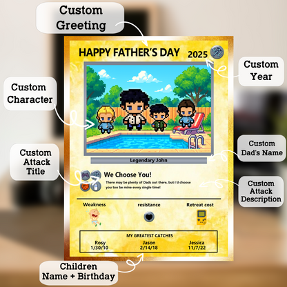 Father's Day Custom Pokemon Card by Pixel Characters  - Anime-Inspired Personalized Pokemon Card for Dad - Customizable Trading Cards with Photo - CPC-38