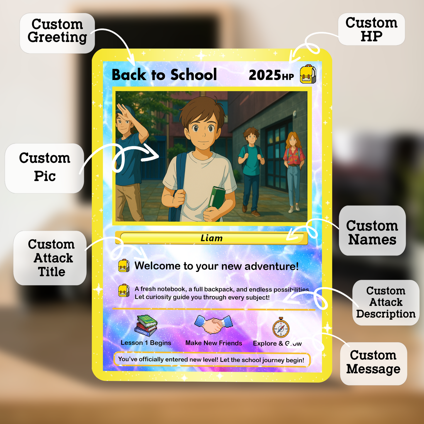 Back to School Custom Pokemon Card with Anime Style Transformation, Personalized Pokemon Card for First Day of School, Gift for Students, Son, Daughter - CPC-71