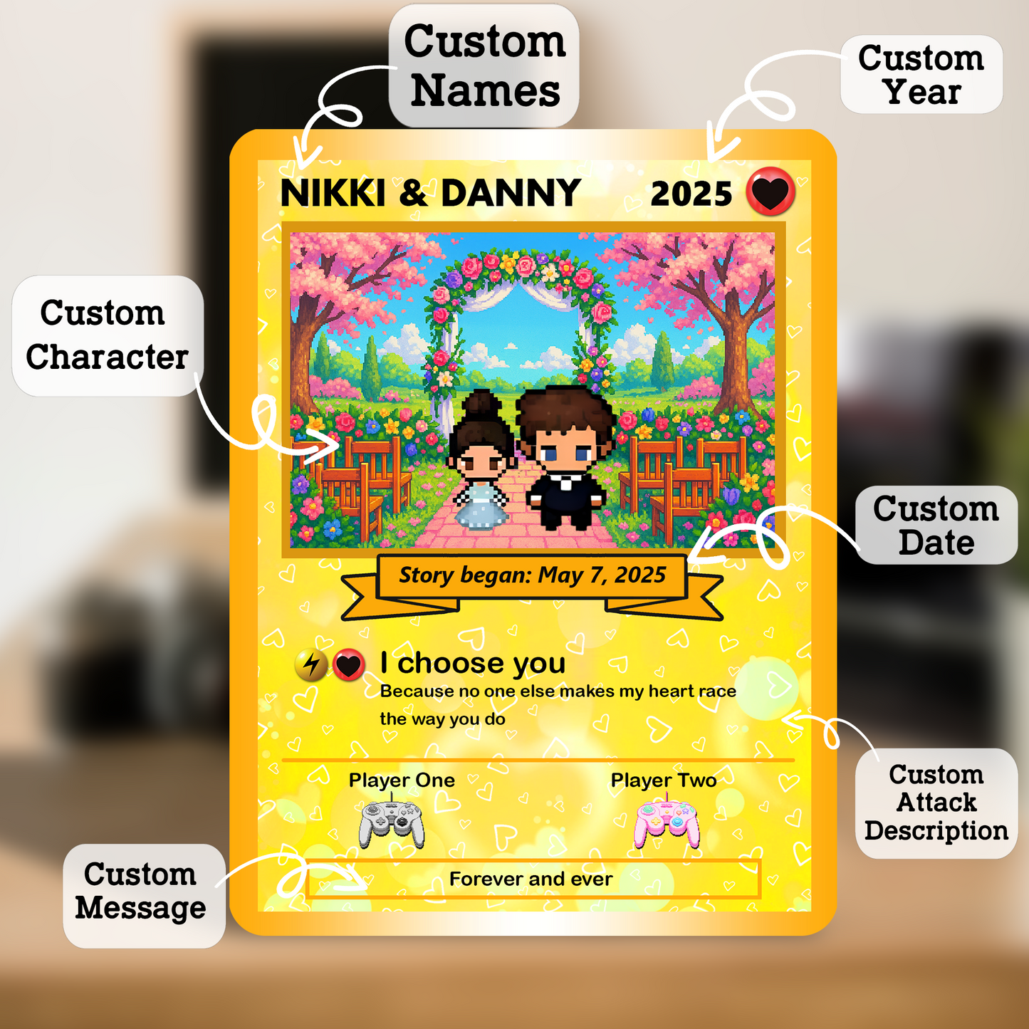 Custom Pokemon Card with Photo, Pixel Characters & Anime Transformation Custom Pokemon Card - Personalized Poke Card for Couples - CPC-62
