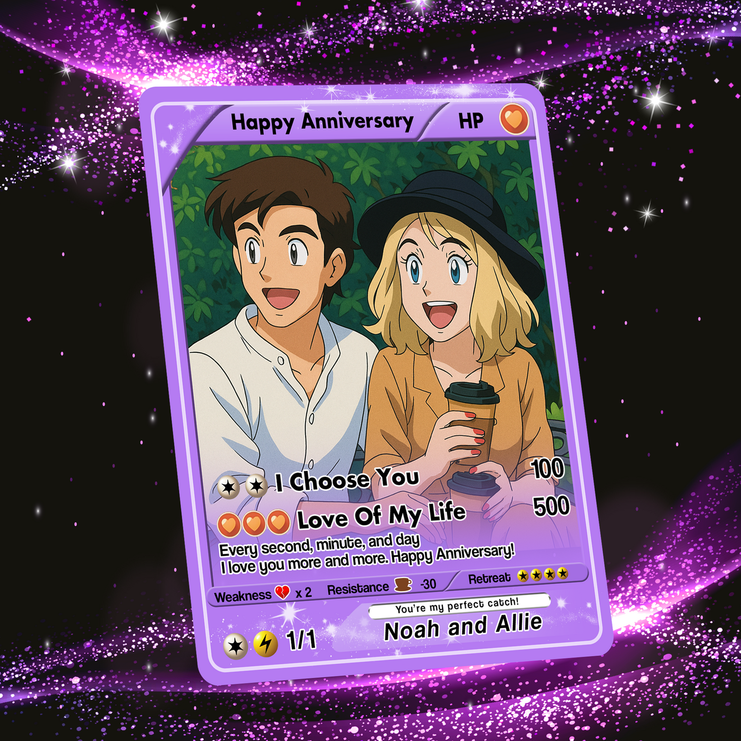 Personalized Anime-Inspired Pokemon Card - Custom Pokemon Card for Couple - Holographic Effect Available - CPC-24