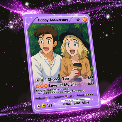 Personalized Anime-Inspired Pokemon Card - Custom Pokemon Card for Couple - Holographic Effect Available - CPC-24