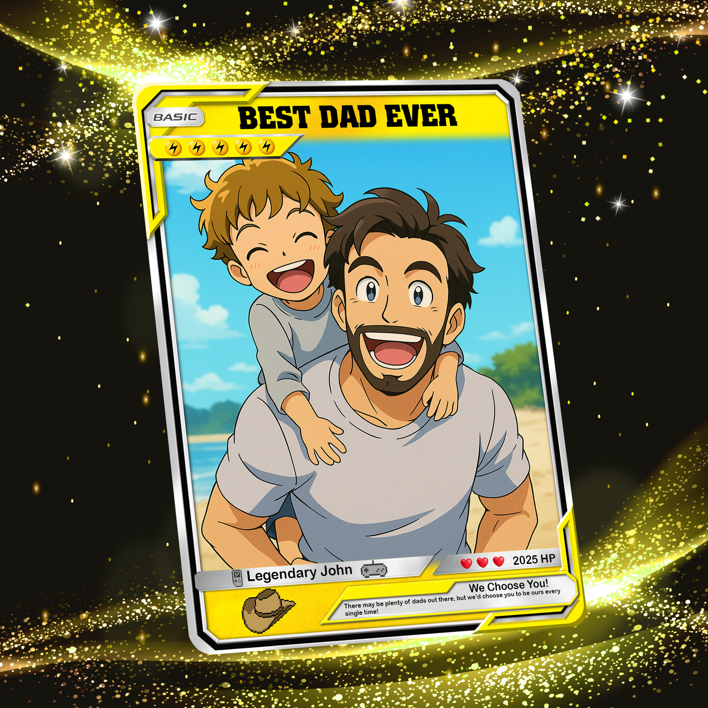 Custom Pokemon Card  - Anime-Inspired Personalized Pokemon Card for Dad | Daddy & Me Customized Poke Gift - Customizable Trading Cards - CPC-16