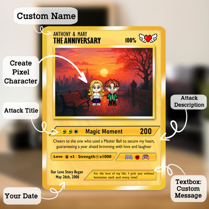 Custom Pokemon Card with Pixel Characters & Photo Transformation to Anime, Personalized Pokemon Card for Couples, Holographic Effect Available - CPC-70
