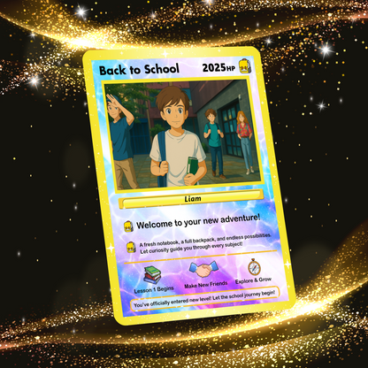 Back to School Custom Pokemon Card with Anime Style Transformation, Personalized Pokemon Card for First Day of School, Gift for Students, Son, Daughter - CPC-71