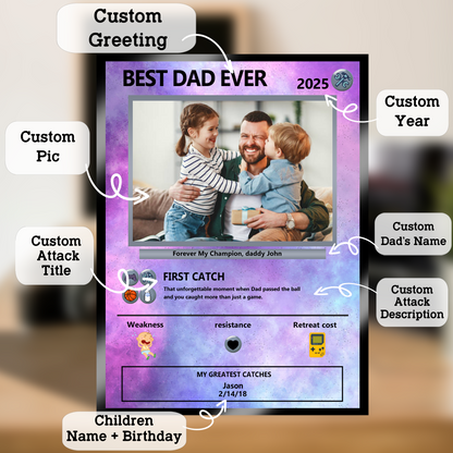 Father's Day Custom Pokemon Card by Pixel Characters  - Anime-Inspired Personalized Pokemon Card for Dad - Customizable Trading Cards with Photo - CPC-54